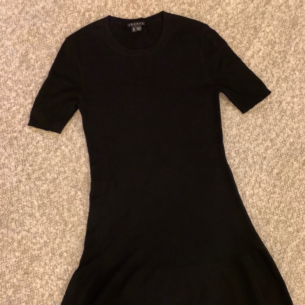 Theory black ribbed knit dress in size S, new